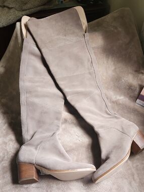 Sole Society Over-the-Knee Suede Boots in Light Taupe